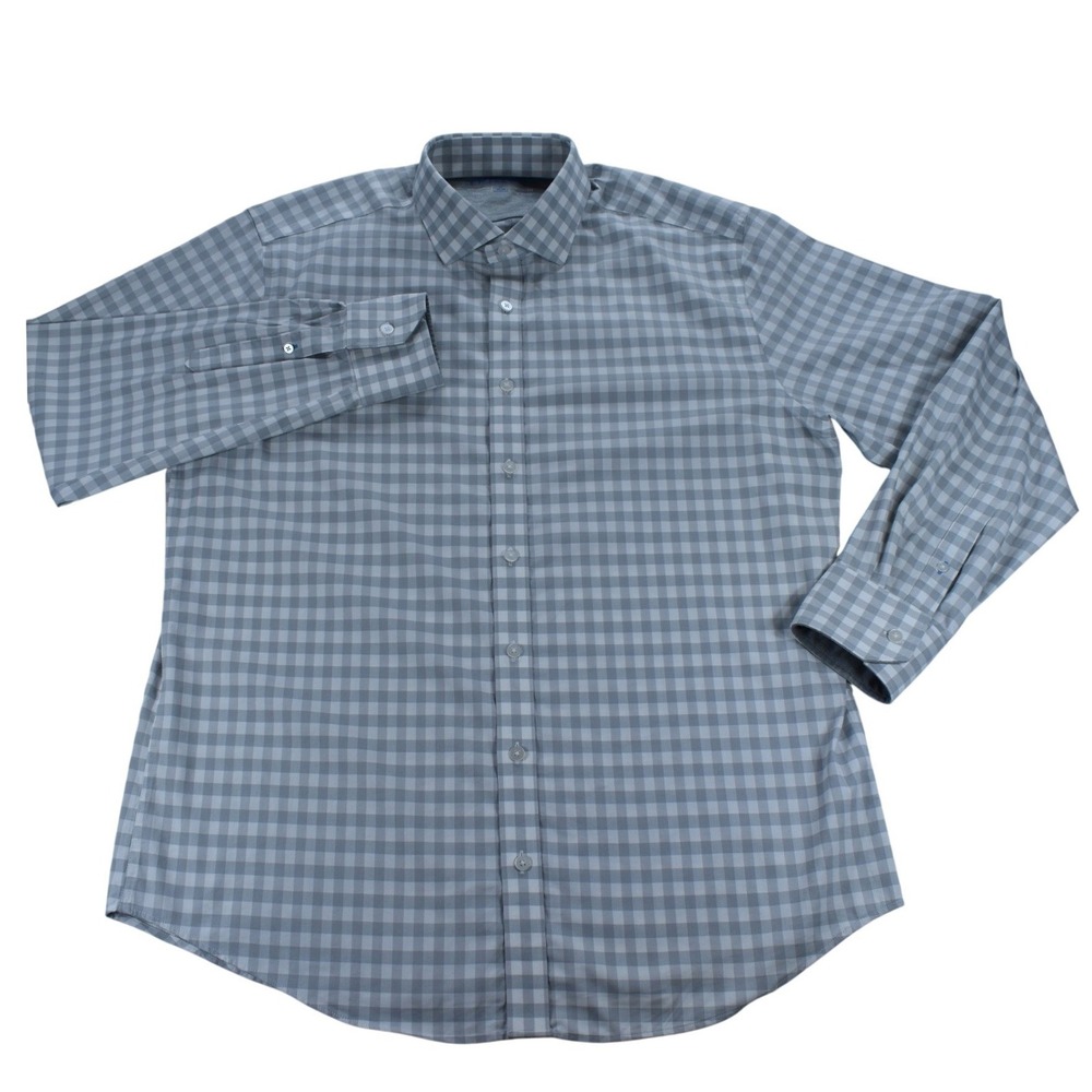Twillory Performance Fabric Dress Shirt Mens 17 34-35 Grey Gingham Tailored Fit